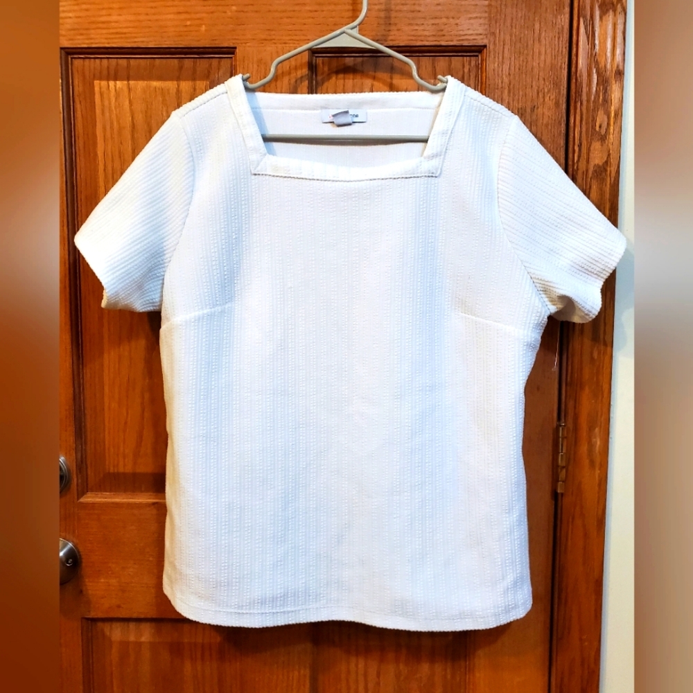 💥💥3/$15💥 Liz Claiborne White Scoop Square Box Neck Short Sleeve Blouse;Sz XXL